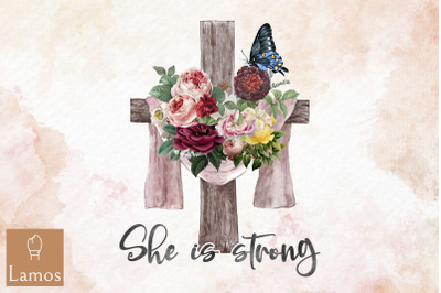 Butterfly She Is Strong Floral Design