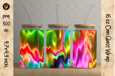 16oz Glass Can Sublimation Wrap Design.Abstract Neon Can Glass