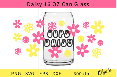 Oops Daisy Libbey Can Glass 16 OZ Wrap. Libbey Glass Wrap