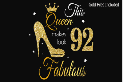 92nd birthday svg, Queen Birthday 92nd Svg, Gold glitter 92nd Birthday