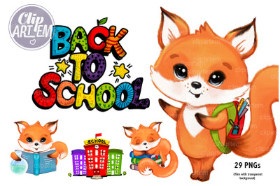 Back to School Fox Bundle 29 PNG Clip Arts bus fox teacher student