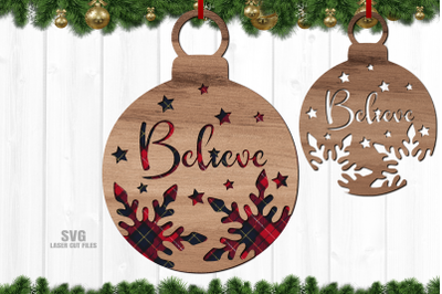 Believe Snowflake SVG Laser Cut Files | Christmas Ornament SVG