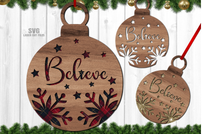 Believe Christmas Ornament SVG | Snowflake Laser Cut Files