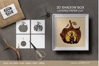 Halloween pumpkin 3D Shadow Box - Layered Papercut -SVG - DXF - AI - E