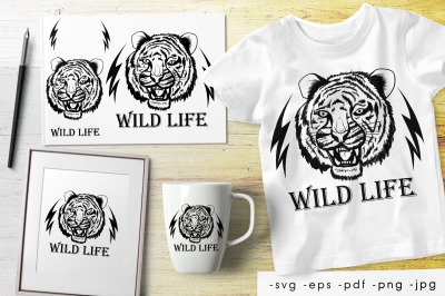 Wild life Lion face. Wild cat illustration. Design for printing