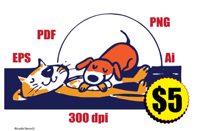 Cute Puppy and Cat Cartoon Design Vector &amp;amp; Clipart EPS PDF PNG Ai 300