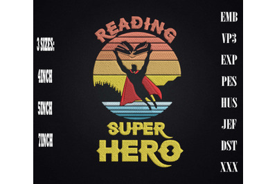 Super Hero Loves Reading Books Embroidery, Book Lovers