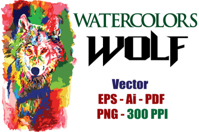 Wolf Design in Watercolor full color vector &amp; clipart EPS PDF PNG Ai