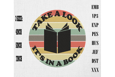 Take A Look It&#039;s In A Book Retro Embroidery, Book Lovers, Bookworm