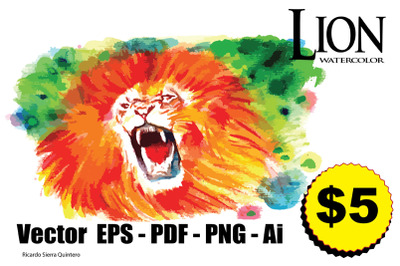 Lion watercolor vector &amp; clipart 300 DPi EPS PDF PNG Ai