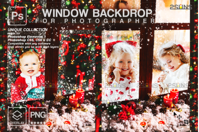 Magic Christmas window overlay, Photoshop overlay snowflake