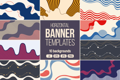 Abstract backgrounds, banners with geometric shapes, wavy lines, stripes