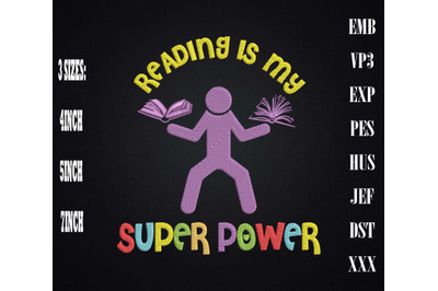 Reading Is My Super Power Embroidery, Book Lovers, Bookworm