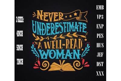 Never Underestimate A Well-Read Woman Embroidery, Book Lovers