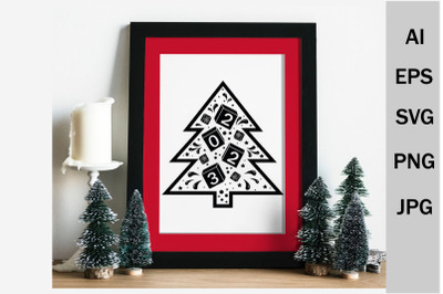 SVG Christmas tree with a pattern, Christmas cut-out file