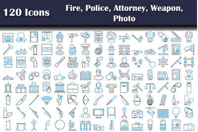 120 Icons Of Fire, Police, Attorney, Weapon, Photo