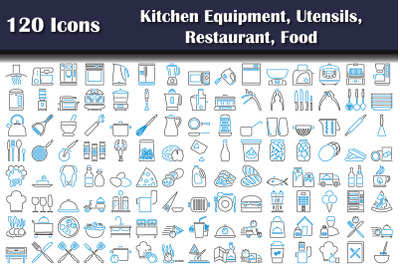 120 Icons Of Kitchen Equipment, Utensils, Restaurant, Food