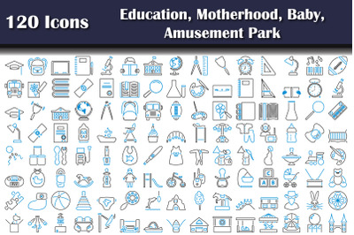 120 Icons Of Education, Motherhood, Baby, Amusement Park