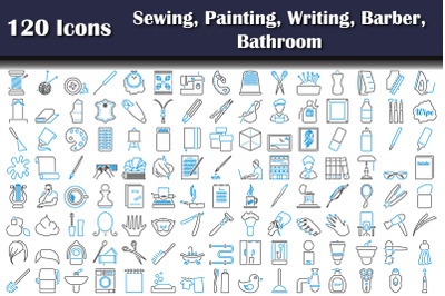 120 Icons Of Sewing, Painting, Writing, Barber, Bathroom