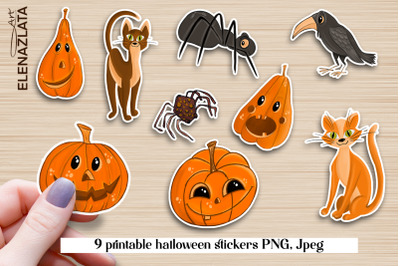 Cute Halloween stickers&2C; cat&2C; Pumpkin&2C; raven&2C; spider