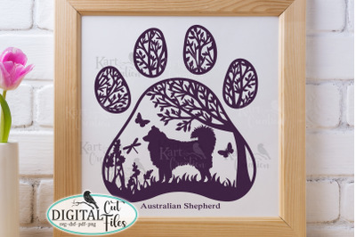 Australian Shepherd Paw round sign svg dxf pdf cut out file