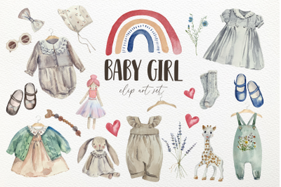 Watercolor Baby Girl Clip Art Set