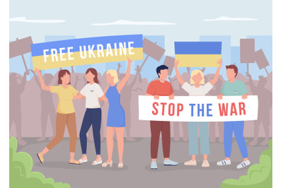 War in Ukraine protest color vector illustration