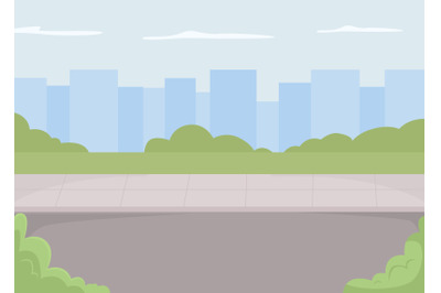 City view flat color vector illustration
