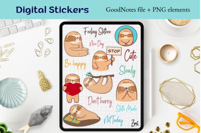 Cute Sloth Goodnotes Planner Digital Stickers
