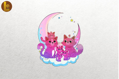 Cat Family On Moon For Cat Lovers