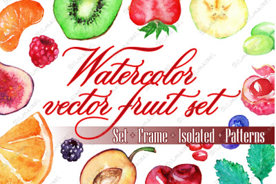 Watercolor fruit vector isolated set