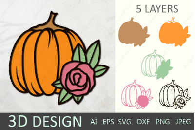 3d layered fall pumpkin, Floral pumpkin paper cut decor