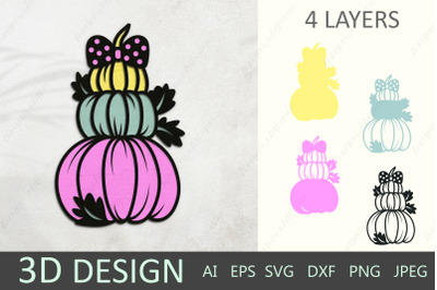 3d multilayers pumpkin svg, Layered fall pumpkin paper cut design