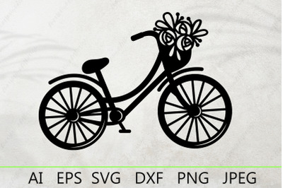 Bicycle with flower basket svg, Floral bike svg