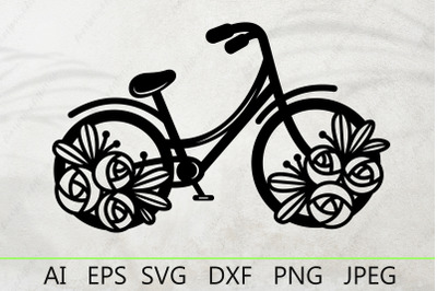 Floral bicycle silhouette, Flower bike for cricut