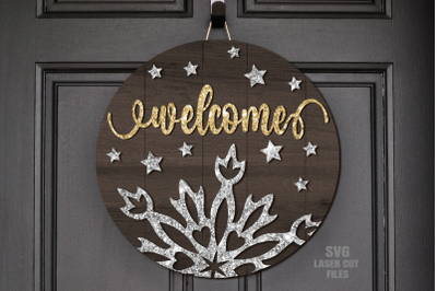 Christmas Welcome Sign SVG Laser Cut Files | Snowflake SVG