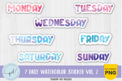7 Daily Watercolor Sticker Vol 2, Weekly Stickers