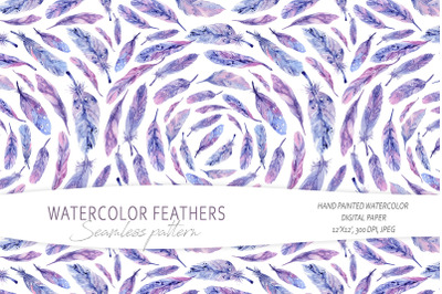 Purple feather seamless pattern/ Digital paper - 1 JPEG file