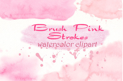 Pink splashes watercolor clipart, Watercolor brush strokes.