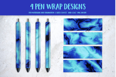 Ice Blue Marble Pen Wrap Template Sublimation or Waterslide