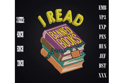I Read Banned Books Embroidery, Book Lovers, Bookworm