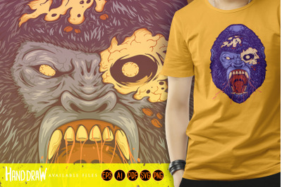 Scary angry zombie gorilla monkey illustrations