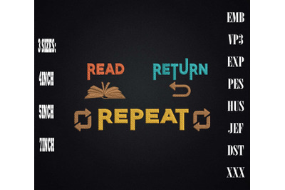 Funny Library Worker Read Return Repeat Embroidery