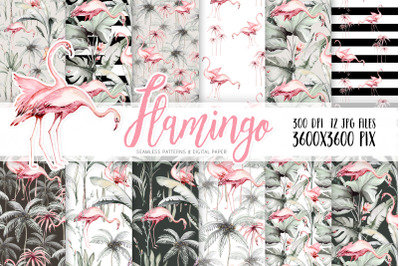 Watercolor flamingo patterns. Digital tropical pattern