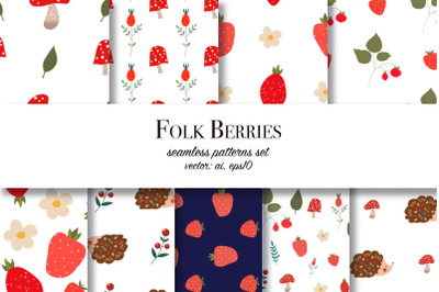 Folk Berries set of seamless patterns, AI, EPS10, JPEG