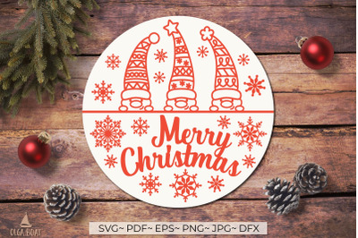 Gnome Christmas round sign svg | Christmas door sing
