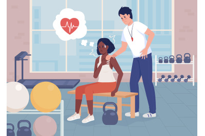 Panic attack at gym color vector illustration