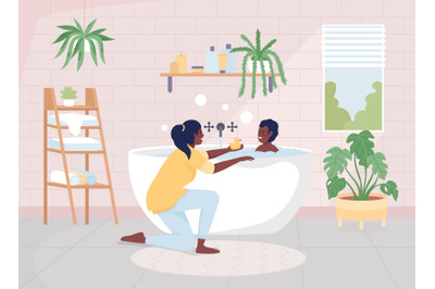 Mother bathing her son color vector illustration