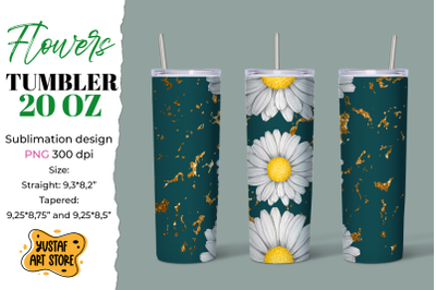 Flower tumbler sublimation design. Daisy on green background