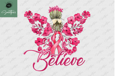 Believe Ribbon Butterfly Breast Cancer